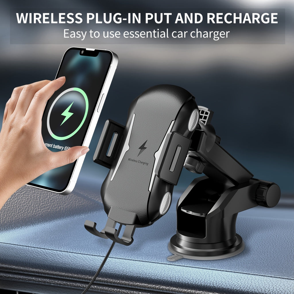 Auto-Sensing Car Phone Mount - Wireless Charger Fast Charge with Vent Clip & Dashboard Suction, Auto-Lock Tech For, Smart Car Holder