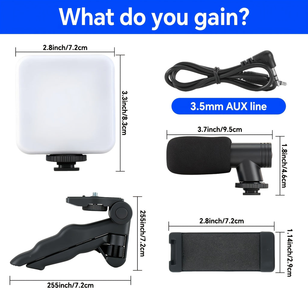 Mobile Vlog Kit, Including Mini LED Video Light, Microphone, Phone Clip, And Tripod - A Portable Device Suitable for Video Creation, Short Video Shooting, Video Calls, Live Streaming, And Content Creation.