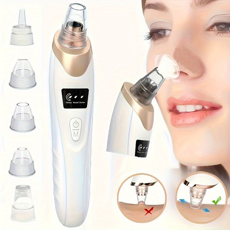 Rechargeable Blackhead Remover & Pore Cleanser Kit - USB Charging, Ergonomic Design with 4 Intensity Settings, Includes Multiple Nozzle Attachments, Ideal Skincare Gift for Enthusiasts