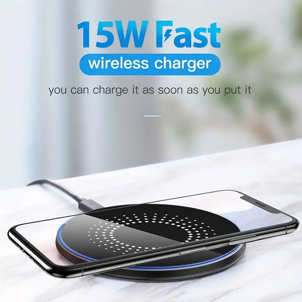 2025 Upgraded Wireless Charger 15W Max Fast Wireless Charging Pad Compatible for iPhone 17/17 Air/17 Pro/17 Pro Max/16/ 16 Plus/ 16 Pro Max/ 15/ 14/ 13/ SE/ 12 Series, S24/ S23/ Series, Black