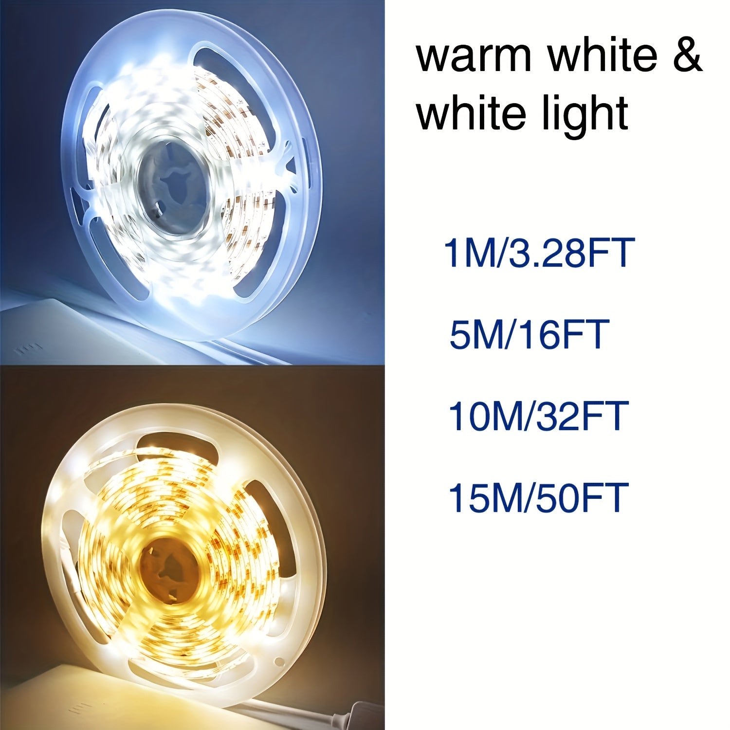 39.37-196.85inch LED White Light Strip, 5V Indoor LED Strip, Cold White Two Colors, Equipped with a Switch Button, Easy to Install, Suitable for Bedrooms, Wardrobes, Kitchen Cabinets, And Can Be for Home Lighting