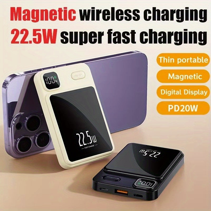 20000mAh Wireless Fast-Charging Portable Power Bank, 22.5W Fast Charging, Spare Battery Pack, Fast Charging, Outdoor Travel Emergency Backup Mobile Power Supply