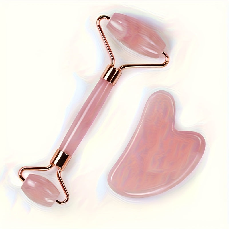 Pink Resin Scraping Massage Artifact, with Facial Roller Set, Manually Soothes The Face And Shoulders And Neck, Lifts And Tightens, Relaxes Muscles, And Brings Spa-Level Enjoyment. for Personal Use to Stress, And As a Decent Gift
