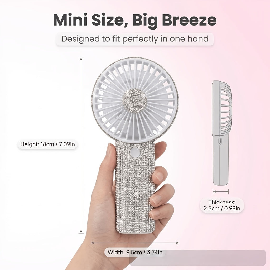 TAZTIR USB Rechargeable Mini Fan, Portable Diamond-style Handheld, Exquisite Battery Life, Suitable for Wedding, Outdoor, Desk, Travel, Valentine's Day Gift, Mother's Day Gift