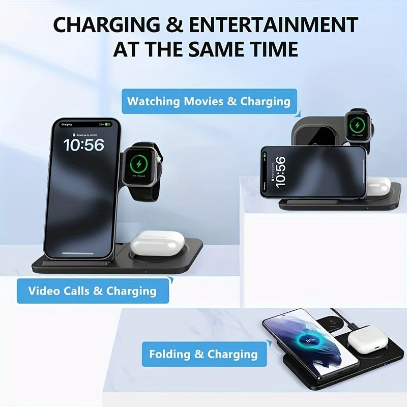 1pc 3-in-1 Fast Wireless Charger Stand for iPhone, Apple Watch, and AirPods | Compatible with for iphone 17/16/15/14/13/12/11 Pro MINI MAX XS Plus, Apple Watch Series 8/7/6/SE/5/4/3/2, AirPods 3/2/Pro | USB Connector