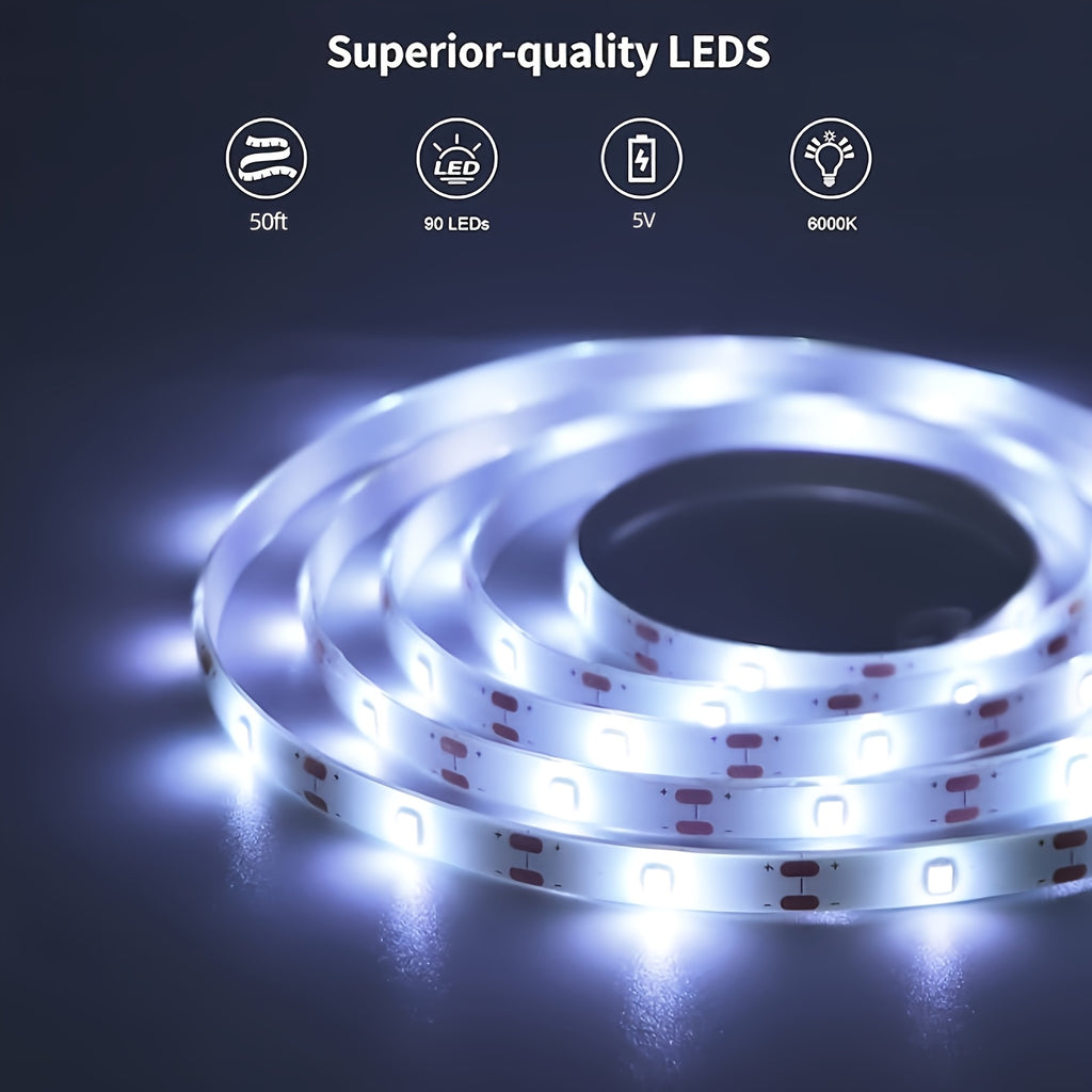 39.37-196.85inch LED White Light Strip, 5V Indoor LED Strip, Cold White Two Colors, Equipped with a Switch Button, Easy to Install, Suitable for Bedrooms, Wardrobes, Kitchen Cabinets, And Can Be for Home Lighting