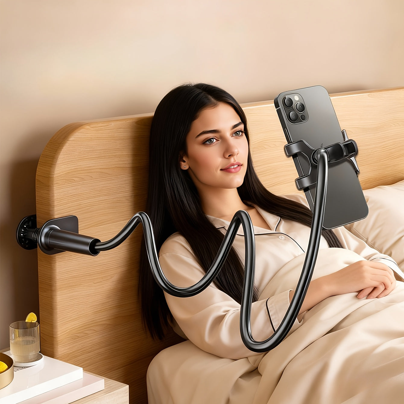 1pc - Stable and Wobble-free + Universal Phone and Tablet Holder + Free Angle Adjustment, 360° Universal Flexible Hose Stand. Easy to Use with a Practical Style, Universal Clip Design, Flexible Hose Material, Solid Color, 27.56 Inches in Length