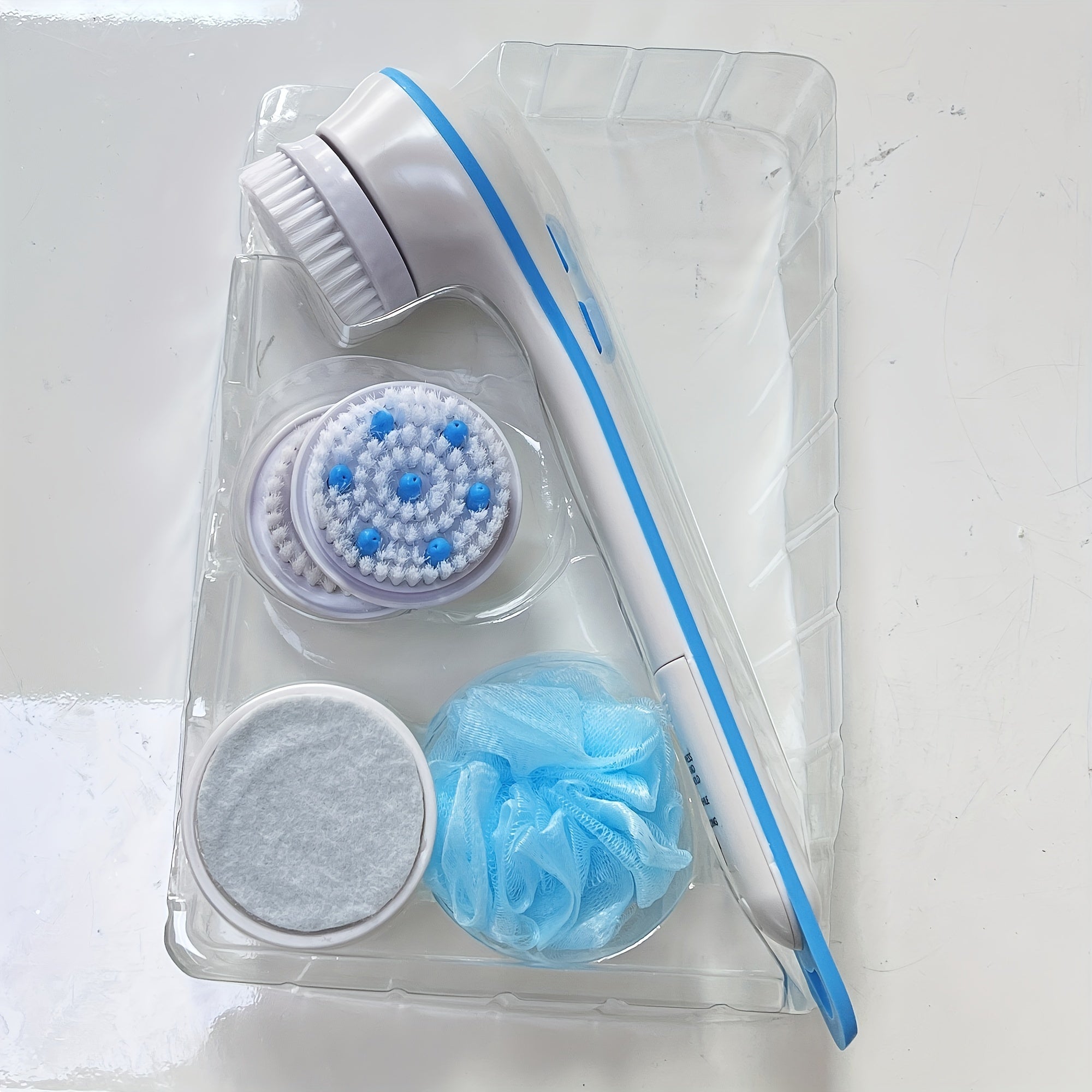 Electric Shower Brush, Soft Hair Shower Brush, Long Handle Back Friction Shower Brush Set