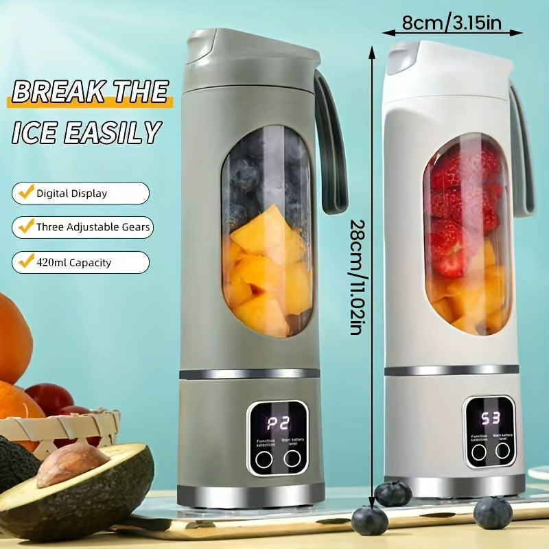 Portable Juicer with LED Display - USB Rechargeable Handheld Juice Blender, Valentine's Day Gifts, Li-Ion Battery-Powered Home Juicer, for Smoothie and Juice Blender with Ice Crush, Back-to-School Gifts