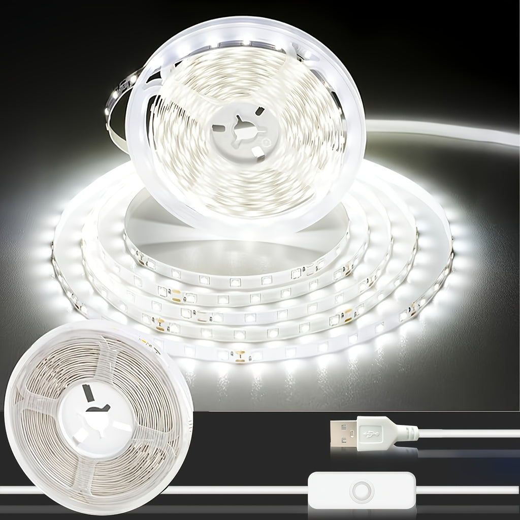 39.37-196.85inch LED White Light Strip, 5V Indoor LED Strip, Cold White Two Colors, Equipped with a Switch Button, Easy to Install, Suitable for Bedrooms, Wardrobes, Kitchen Cabinets, And Can Be for Home Lighting