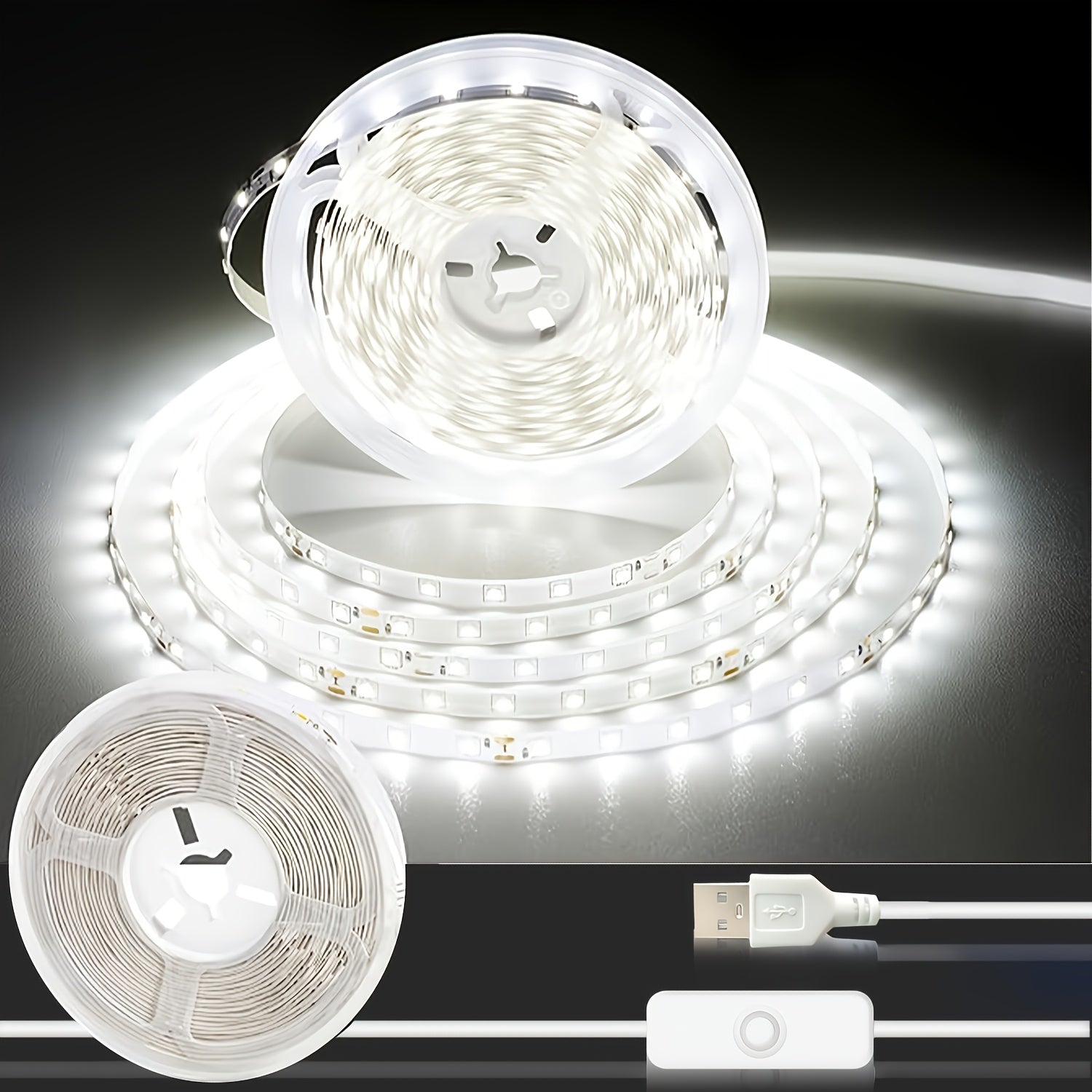 39.37-196.85inch LED White Light Strip, 5V Indoor LED Strip, Cold White Two Colors, Equipped with a Switch Button, Easy to Install, Suitable for Bedrooms, Wardrobes, Kitchen Cabinets, And Can Be for Home Lighting