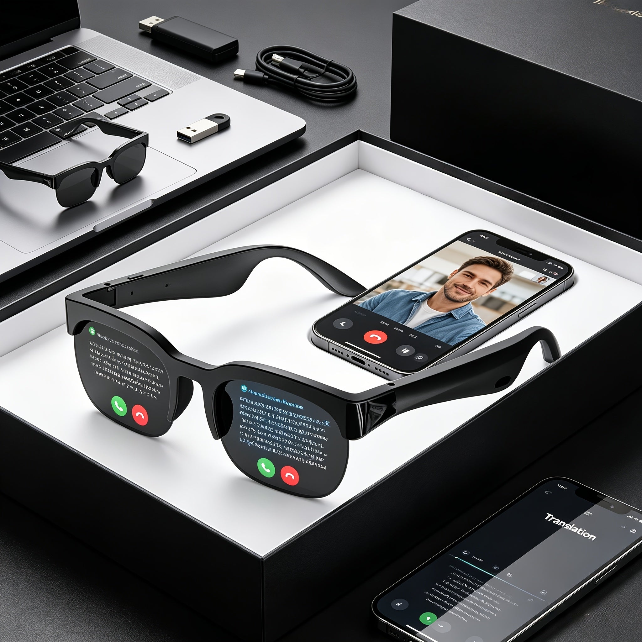 2026 New AI Smart Glasses, Multifunctional Cutting-Edge Technology for Meeting Real-Time Translation, Recognizes 160 Languages, Supports Real-Time Translation And Meeting Minutes Summarization, Suitable for Various Occasions
