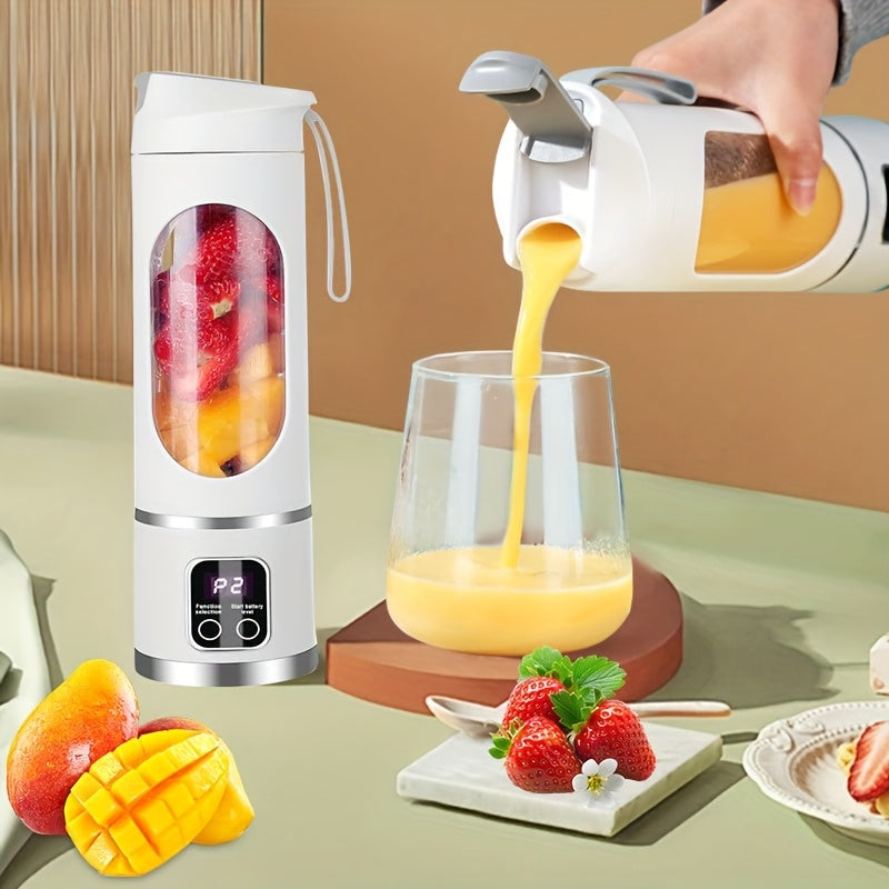 Portable Juicer with LED Display - USB Rechargeable Handheld Juice Blender, Valentine's Day Gifts, Li-Ion Battery-Powered Home Juicer, for Smoothie and Juice Blender with Ice Crush, Back-to-School Gifts