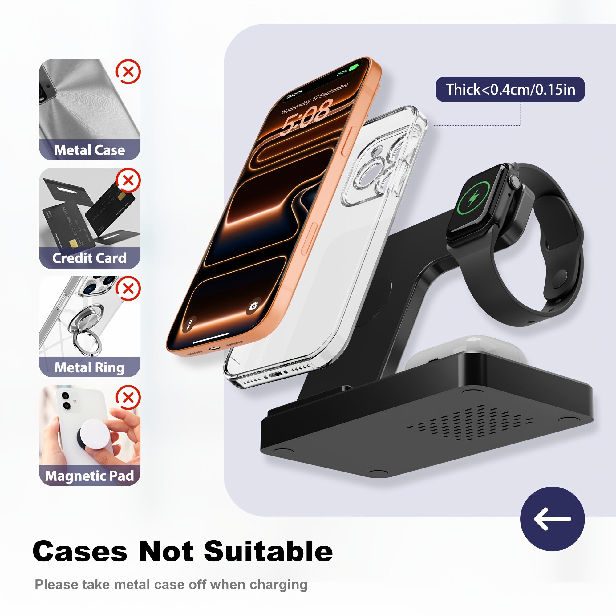 Wireless Charging Station 3in 1 Portable Fast Charging for iPhone 17 16 15 14 Pro Max 13 12 11, for iWatch 11 10 9 8 7 6 5 4 3 2 Se, for Airpods 4 3 2 Pro, for Samsung Galaxy S23 S22 S21 S20 & Galaxy Note 20 10 9 8 Series, School Season