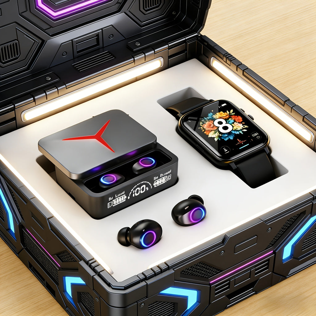 2026 Latest Smartwatch & Earbuds Set + Black Wireless Bluetooth Earbuds | Accurate Watch Positioning, Wireless Communication, Call Function, Message Notifications, Measurement, Health & Sleep Monitoring, Multiple Sports Modes, Fitness Tracking
