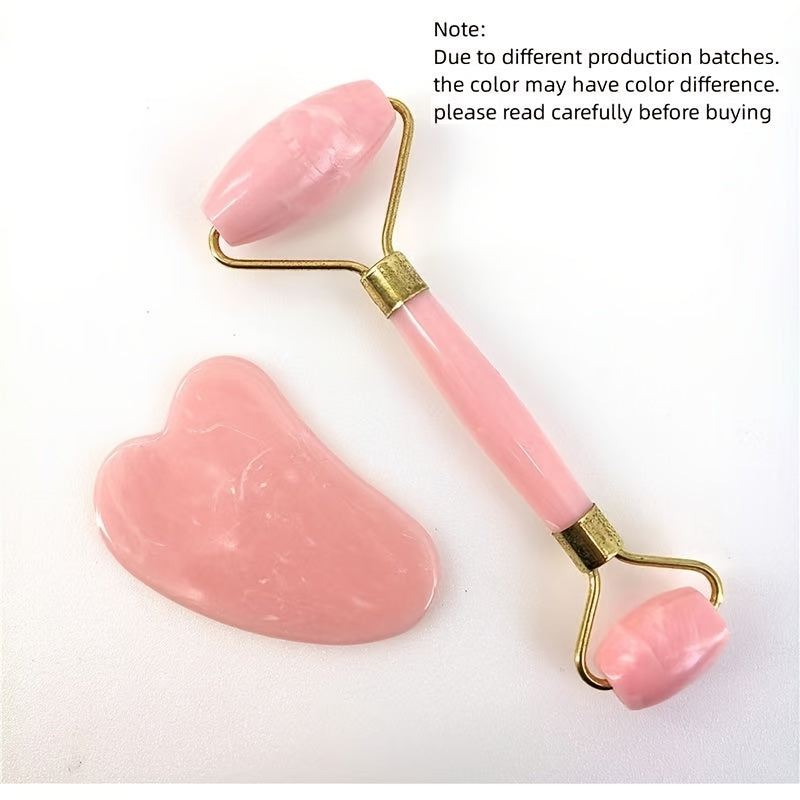 Pink Resin Scraping Massage Artifact, with Facial Roller Set, Manually Soothes The Face And Shoulders And Neck, Lifts And Tightens, Relaxes Muscles, And Brings Spa-Level Enjoyment. for Personal Use to Stress, And As a Decent Gift