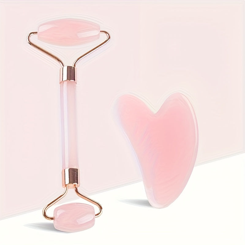 Pink Resin Scraping Massage Artifact, with Facial Roller Set, Manually Soothes The Face And Shoulders And Neck, Lifts And Tightens, Relaxes Muscles, And Brings Spa-Level Enjoyment. for Personal Use to Stress, And As a Decent Gift