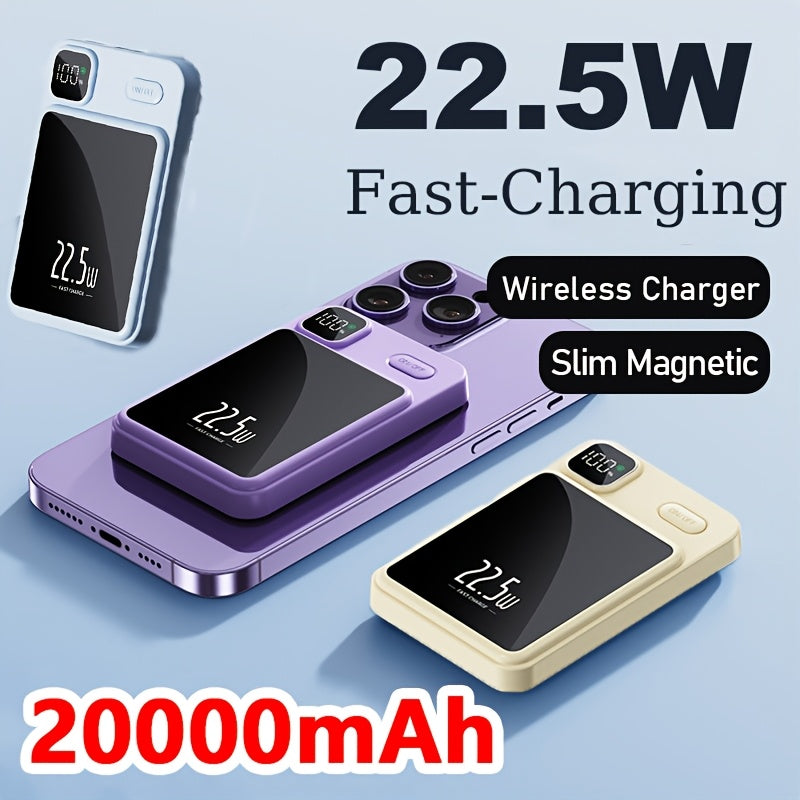 20000mAh Wireless Fast-Charging Portable Power Bank, 22.5W Fast Charging, Spare Battery Pack, Fast Charging, Outdoor Travel Emergency Backup Mobile Power Supply