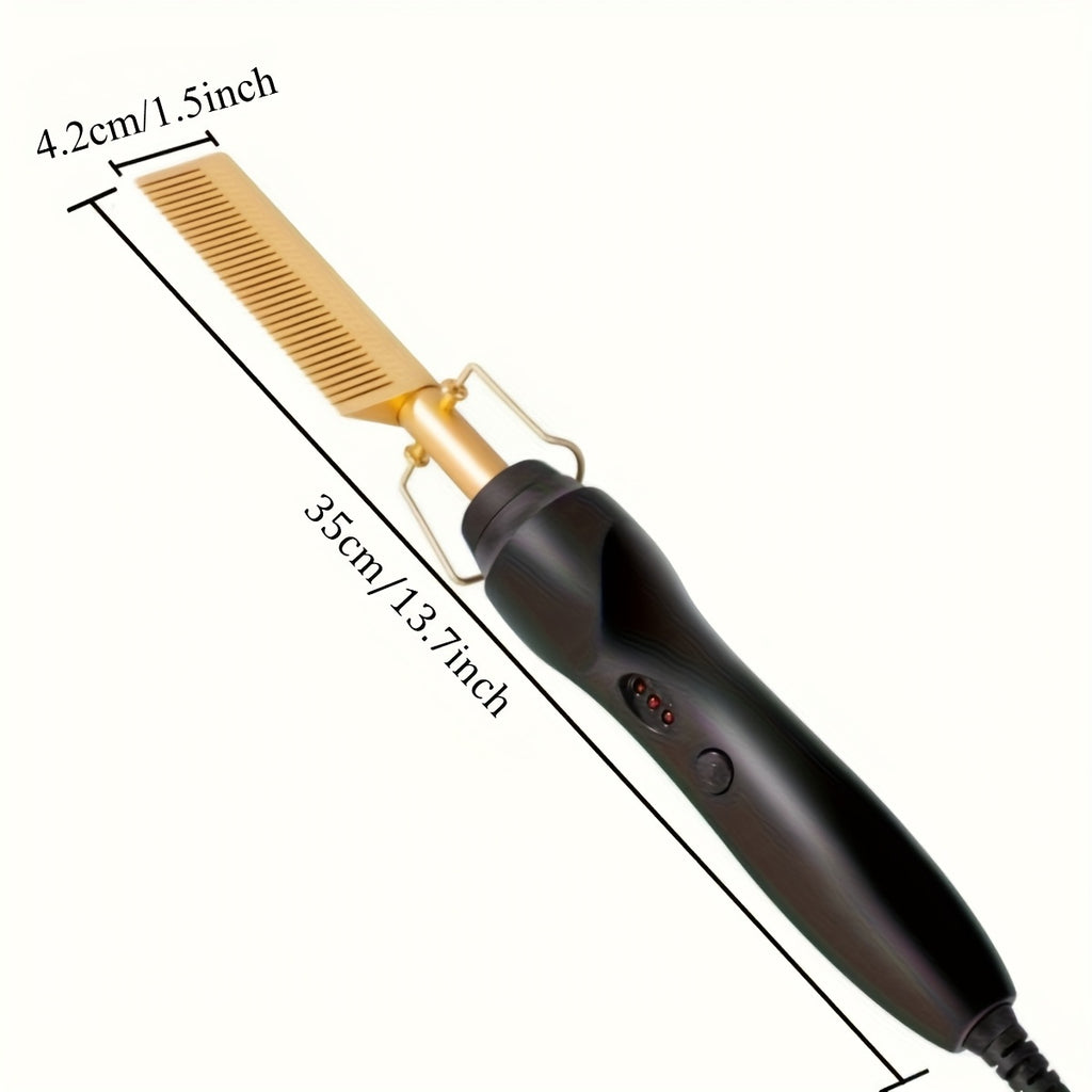 Hot Comb Hair Straightener Portable Ceramic Curler, Copper Hot Comb Heat Press Curl/ Straight Hair Styling Brush for Hair Beard Wig Wet and Dry Hair Styling Tools