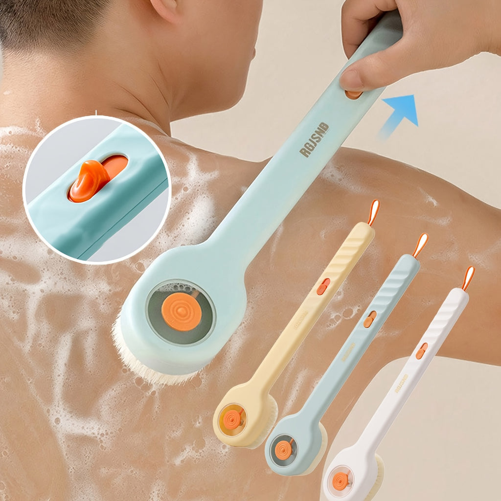 1pc Liquid Filled Soft Hair Bath Brush, Available in Three Colors, with a Back Rubbing Tool and a Long Handle for Showering.-c